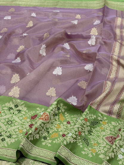 Mauve  Banarasi Tissue Silk Handwoven Saree