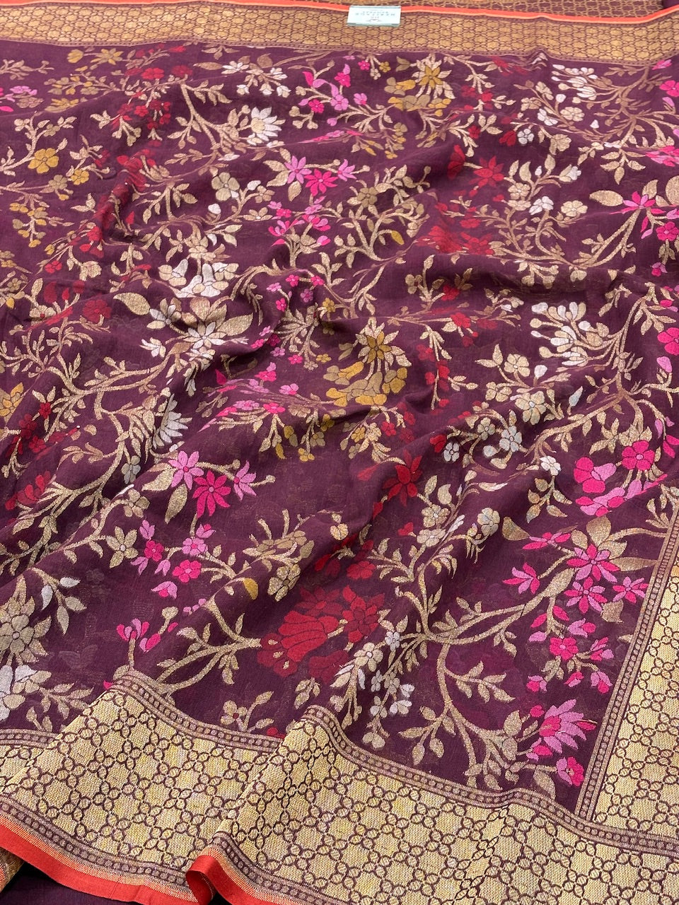 Coffee Brown Banarasi cotton Jamdani handloom Saree