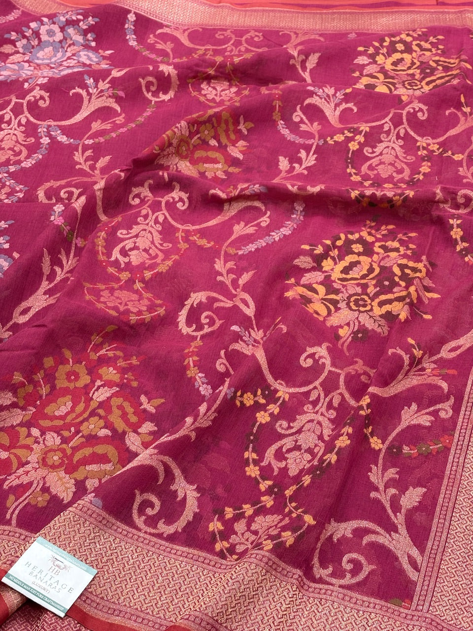 Pink Banarasi cotton Jamdani handloom Saree