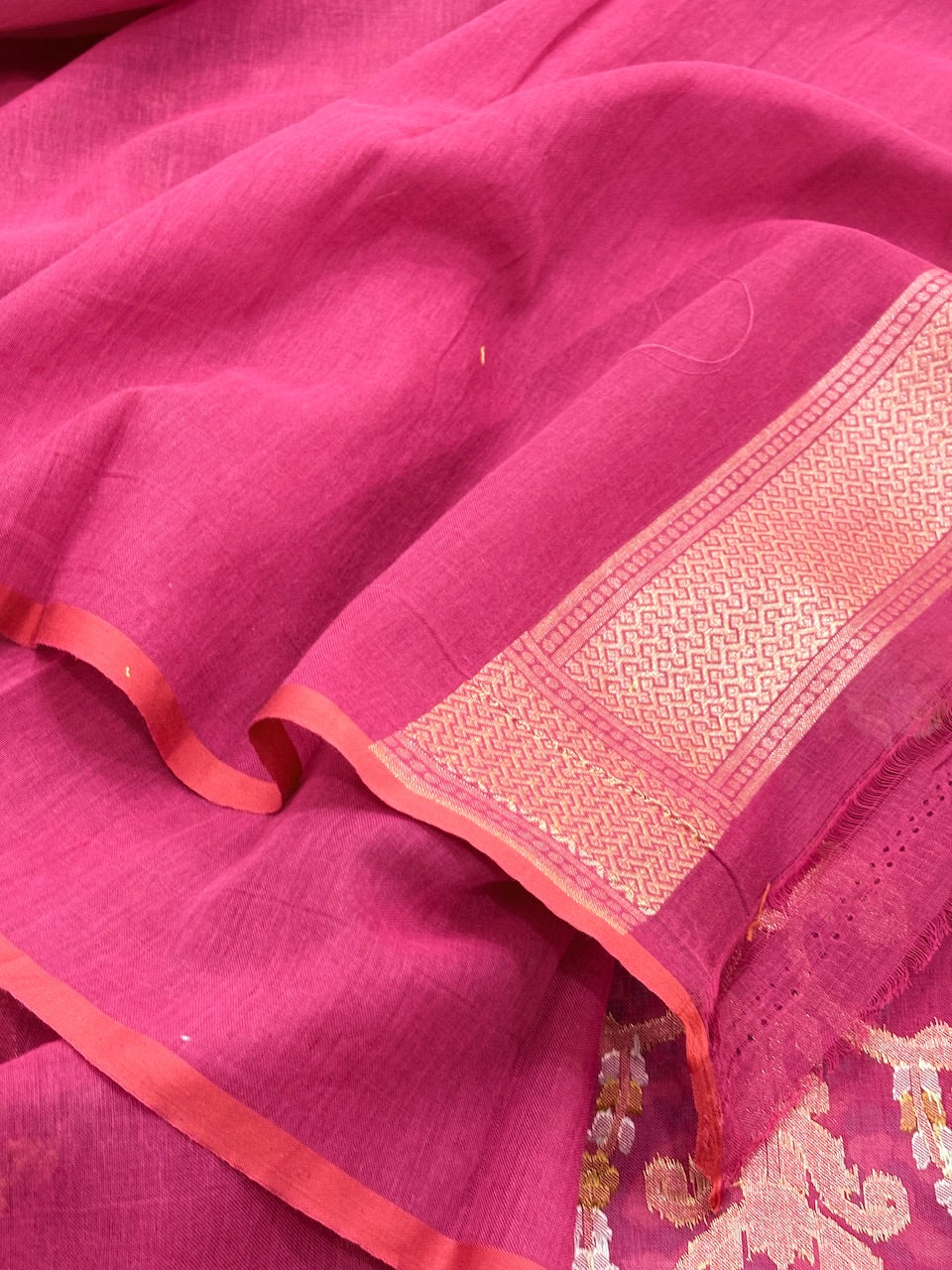 Pink Banarasi cotton Jamdani handloom Saree