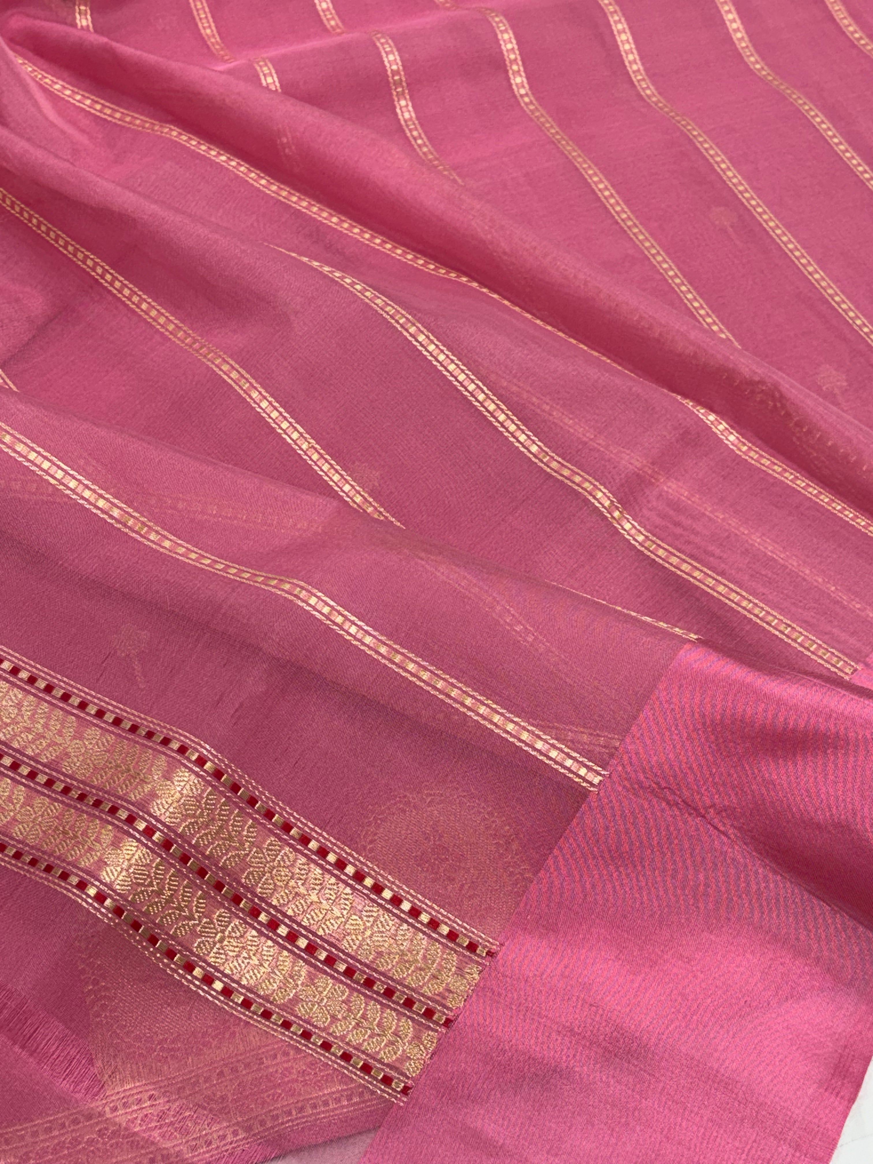Handloom Bright Pink Pure Kora Silk Banarasi Saree