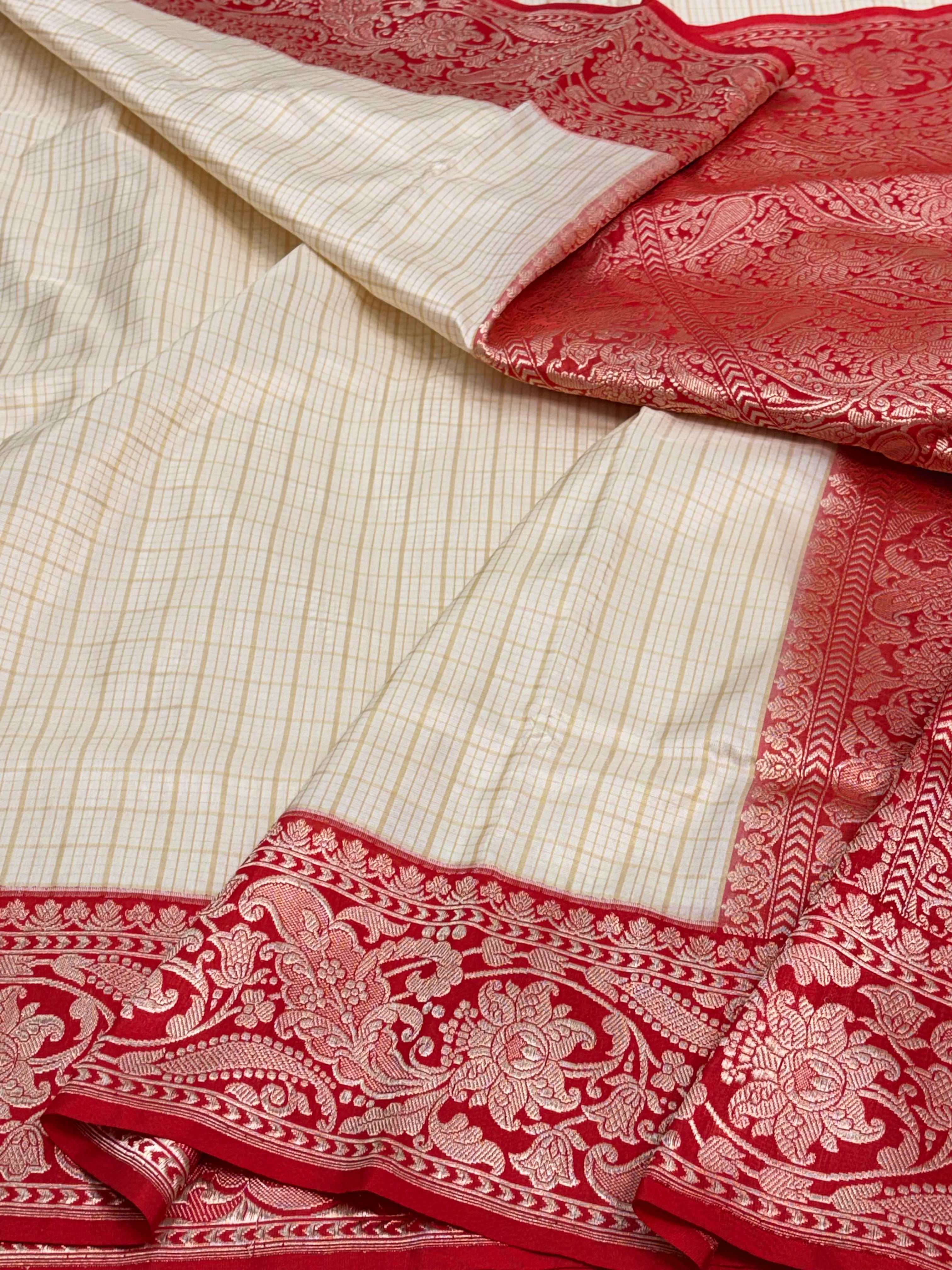 Ivory Pure Katan Silk Kadhiyal Saree