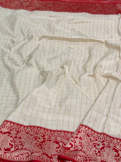 Ivory Pure Katan Silk Kadhiyal Saree