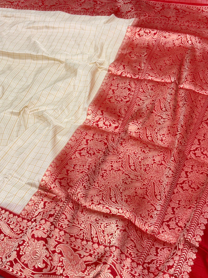 Ivory Pure Katan Silk Kadhiyal Saree