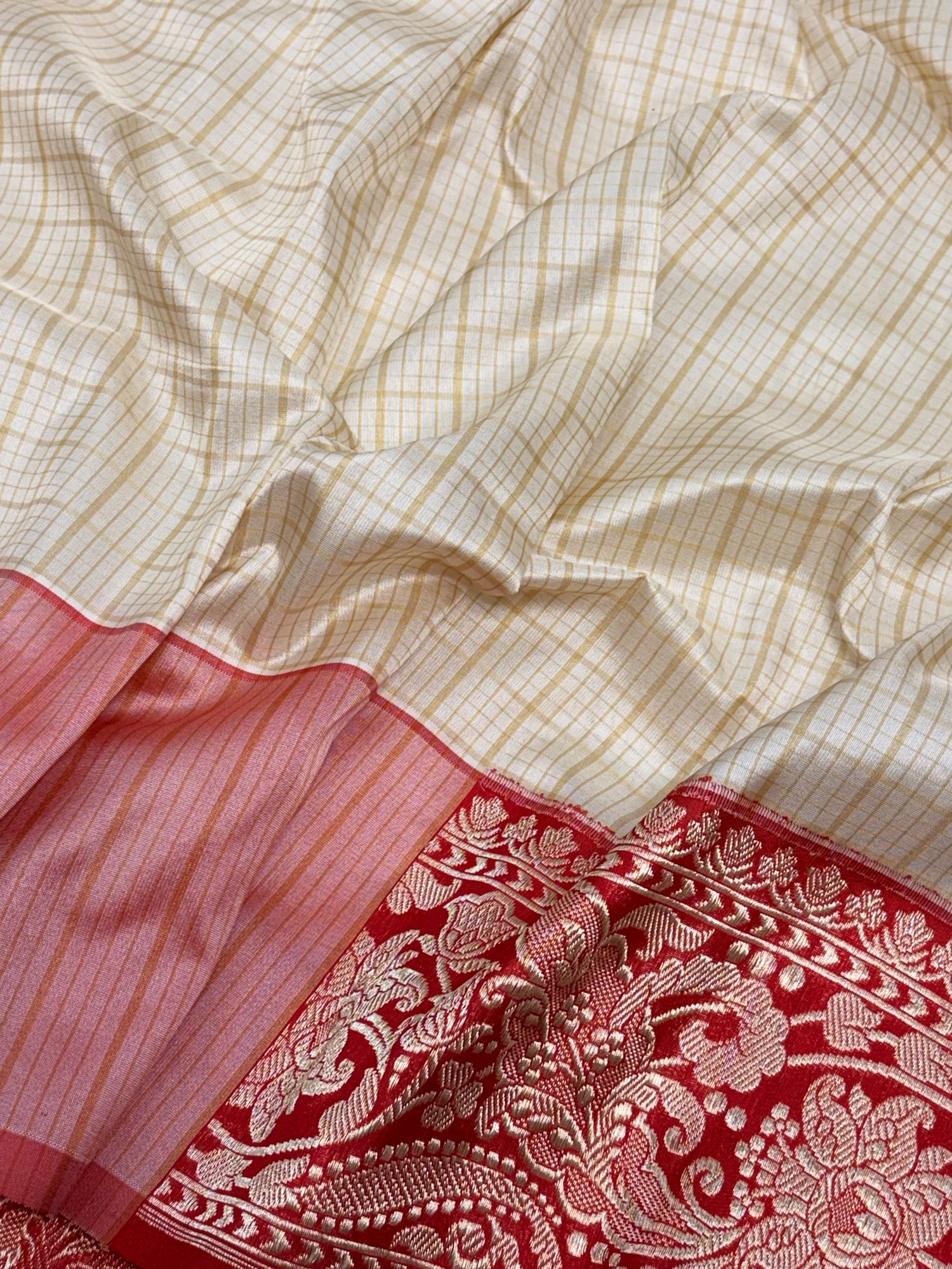 Ivory Pure Katan Silk Kadhiyal Saree