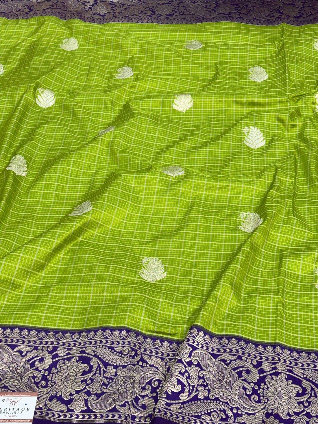 Lime Green Pure Katan Silk Kadhiyal Saree
