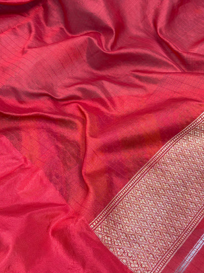 Teal Blue Tissue Banarasi Saree with Red Minakari Boder
