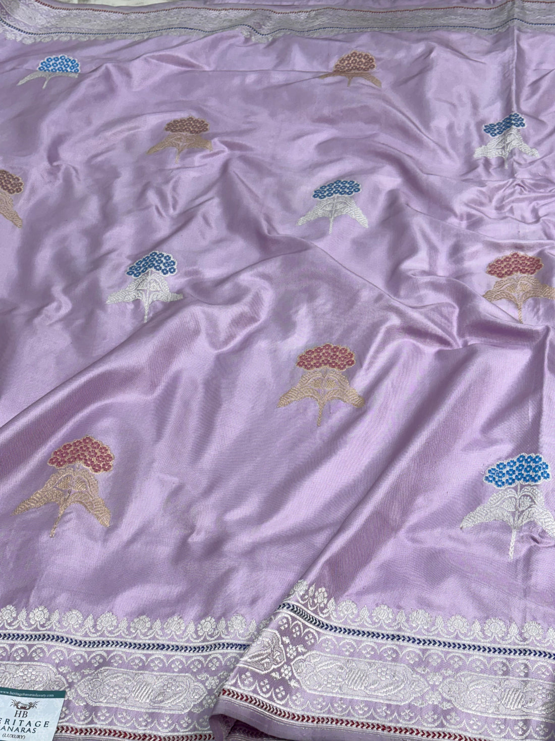Lavender Banarasi Katan Silk Ektara Saree with Meenakari Buta and Silver Zari Weaving