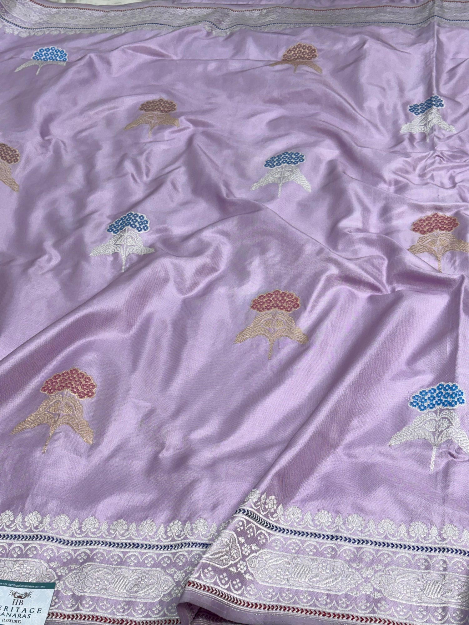 Lavender Banarasi Katan Silk Ektara Saree with Meenakari Buta and Silver Zari Weaving
