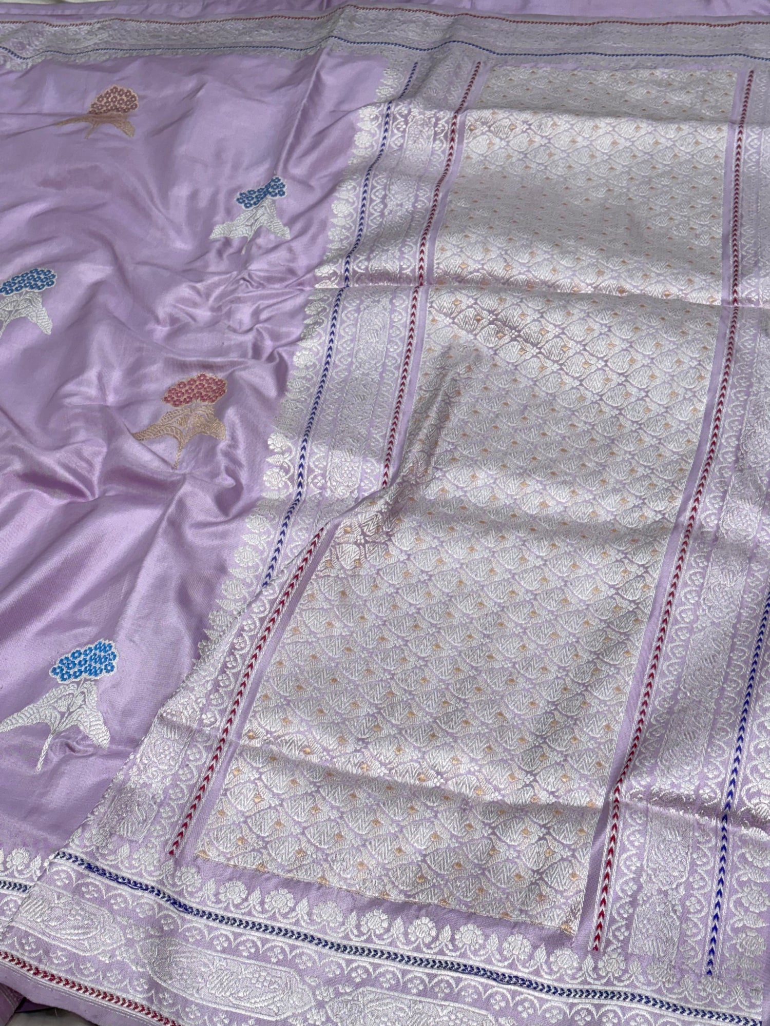 Lavender Banarasi Katan Silk Ektara Saree with Meenakari Buta and Silver Zari Weaving