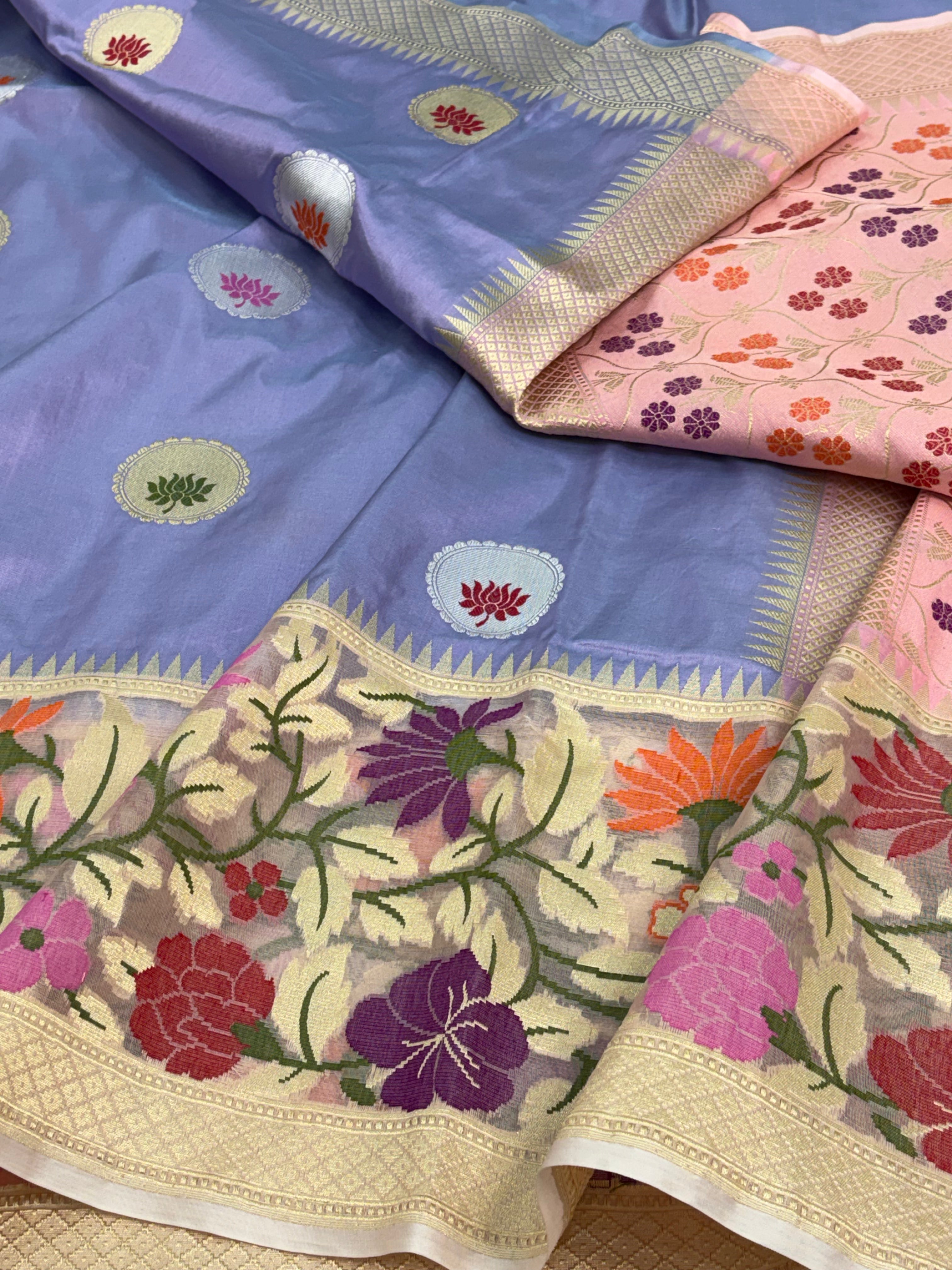 Lavender Handwoven Pure Banarasi Katan Silk Saree