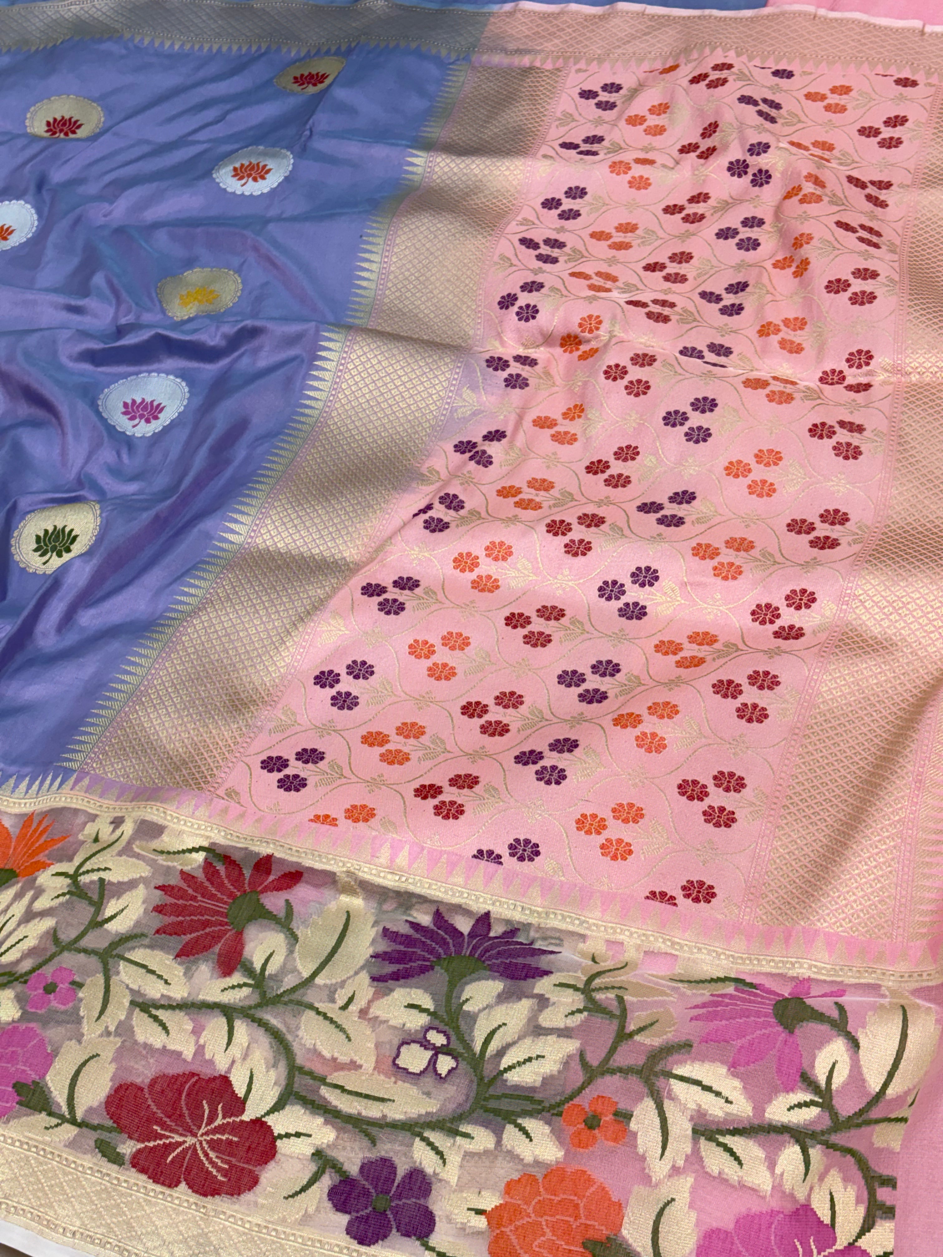 Lavender Handwoven Pure Banarasi Katan Silk Saree