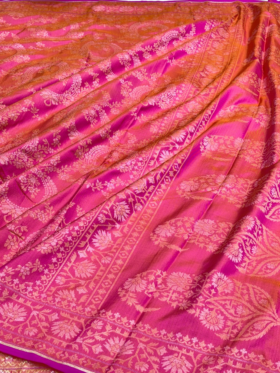 Pink Silk Jamdani Saree with Zari Weaves