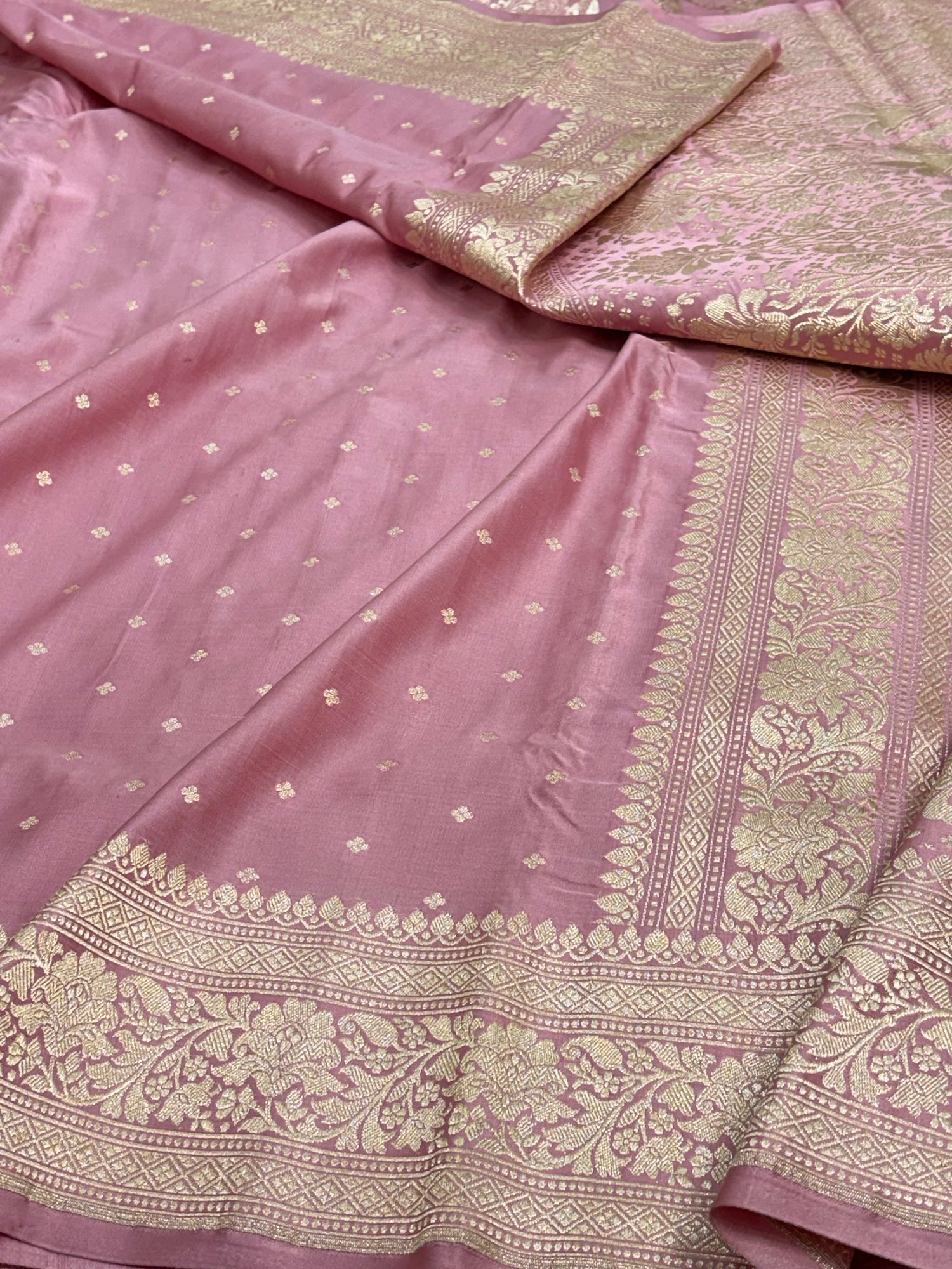 Smoke Pink Pure Banarasi Satin Silk