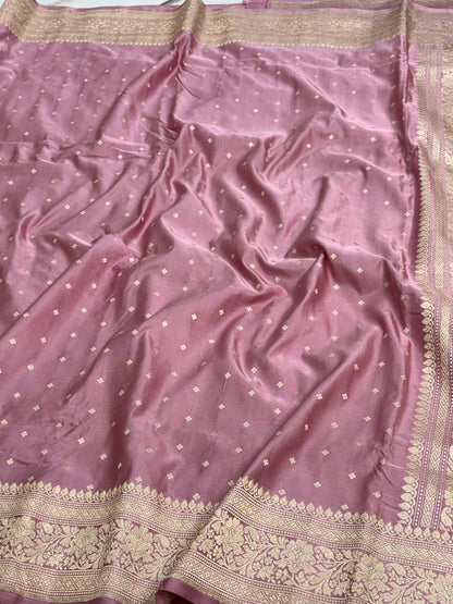 Smoke Pink Pure Banarasi Satin Silk