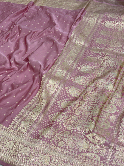 Smoke Pink Pure Banarasi Satin Silk