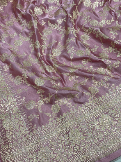 Smoke Pink Pure Banarasi Satin Silk