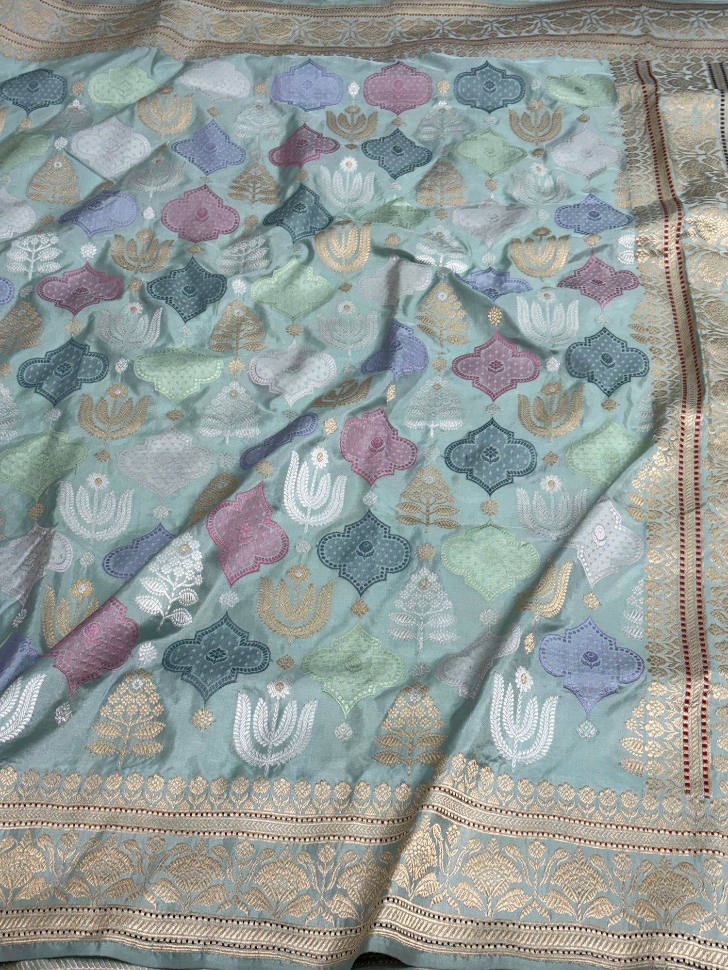 Teal Blue Handwoven Pure Banarasi Katan Silk Saree
