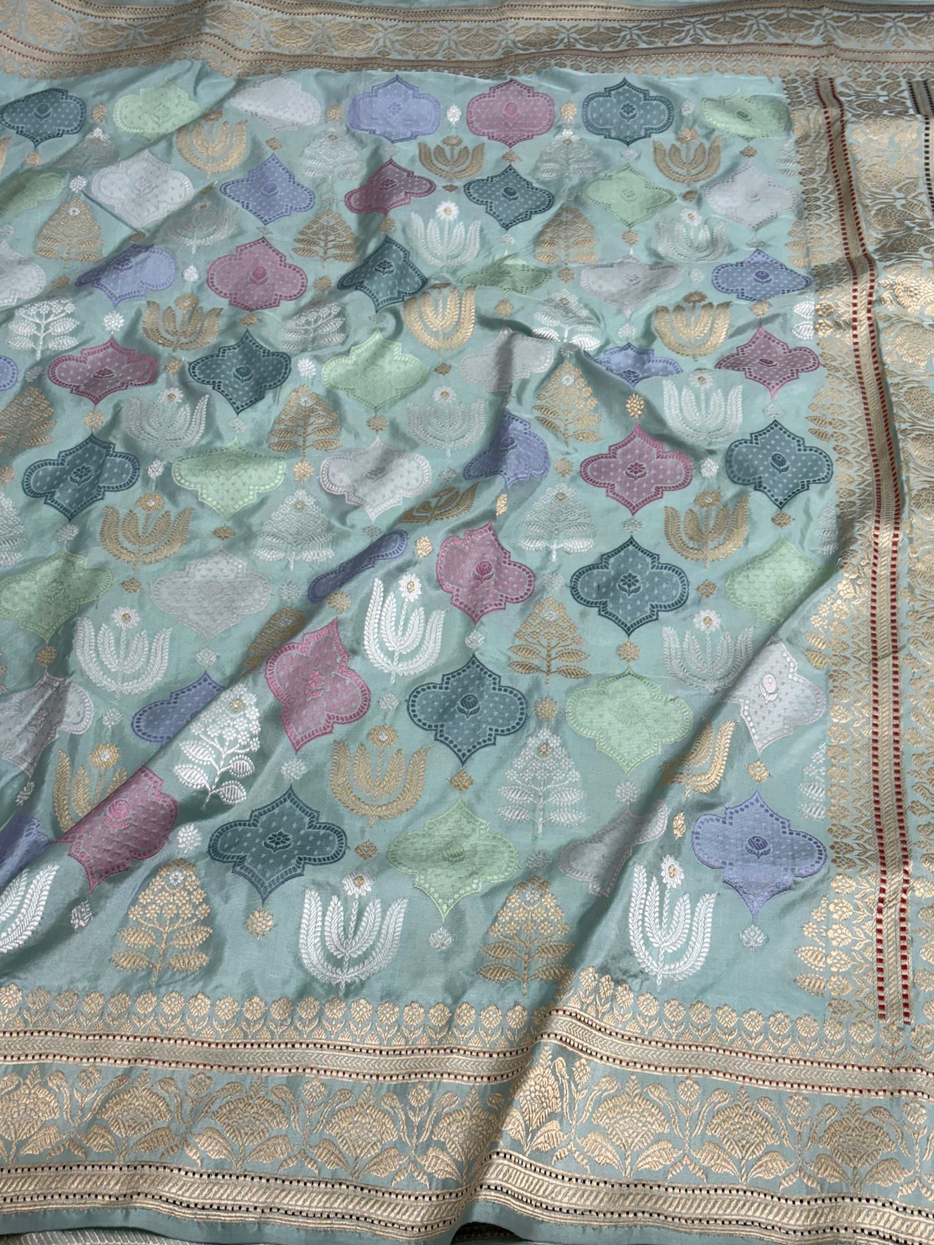 Teal Blue Handwoven Pure Banarasi Katan Silk Saree