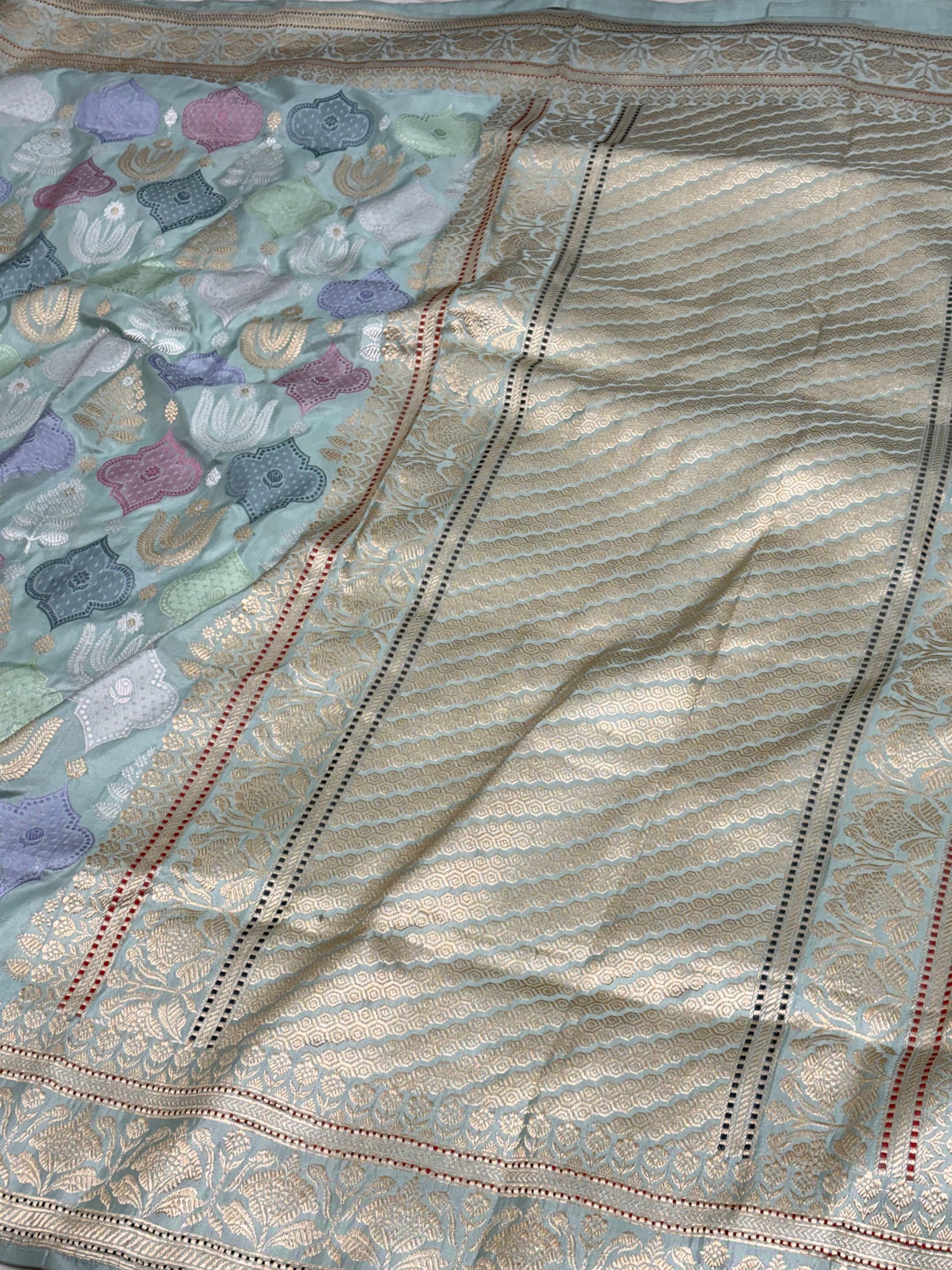 Teal Blue Handwoven Pure Banarasi Katan Silk Saree