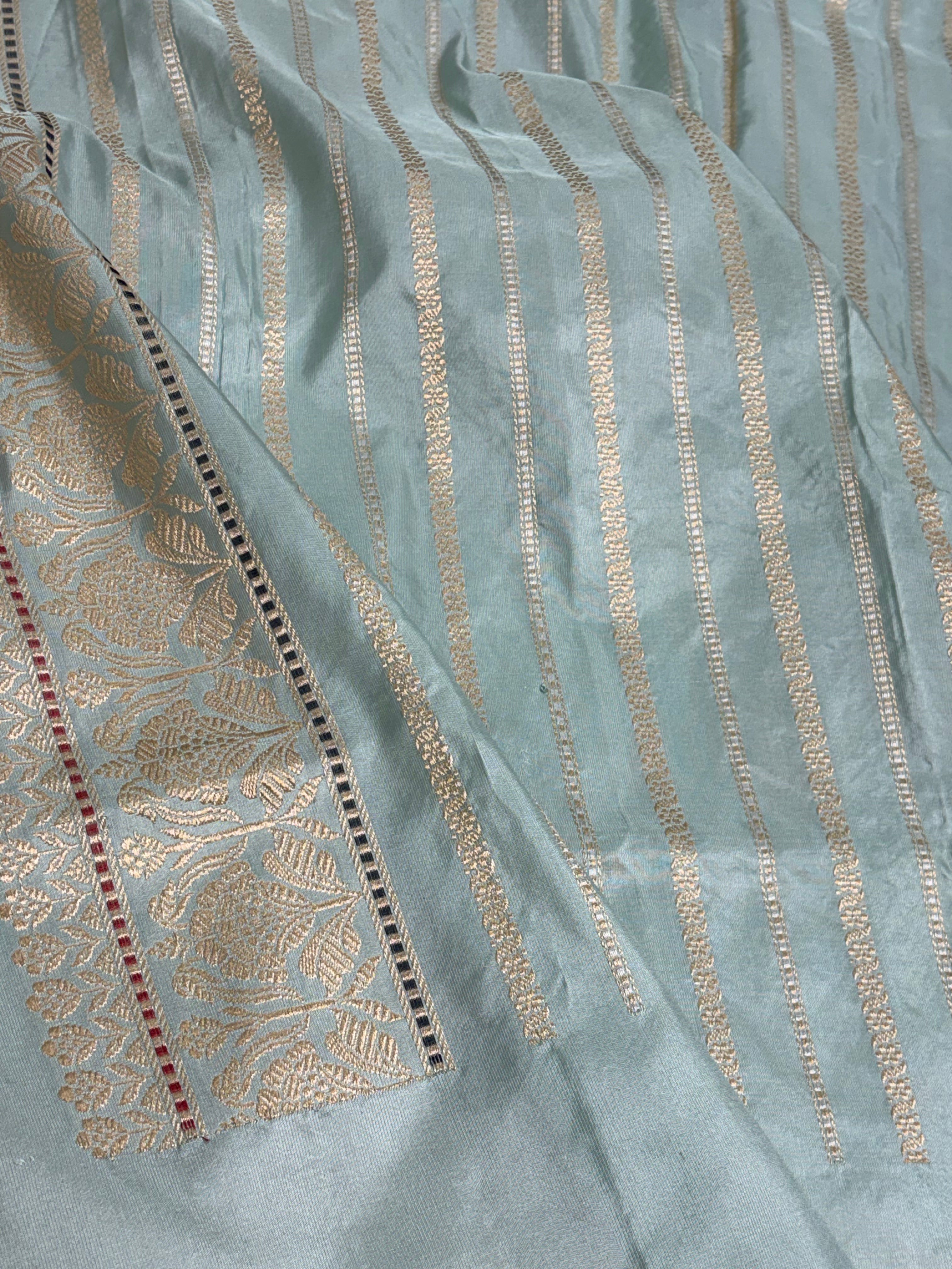 Teal Blue Handwoven Pure Banarasi Katan Silk Saree