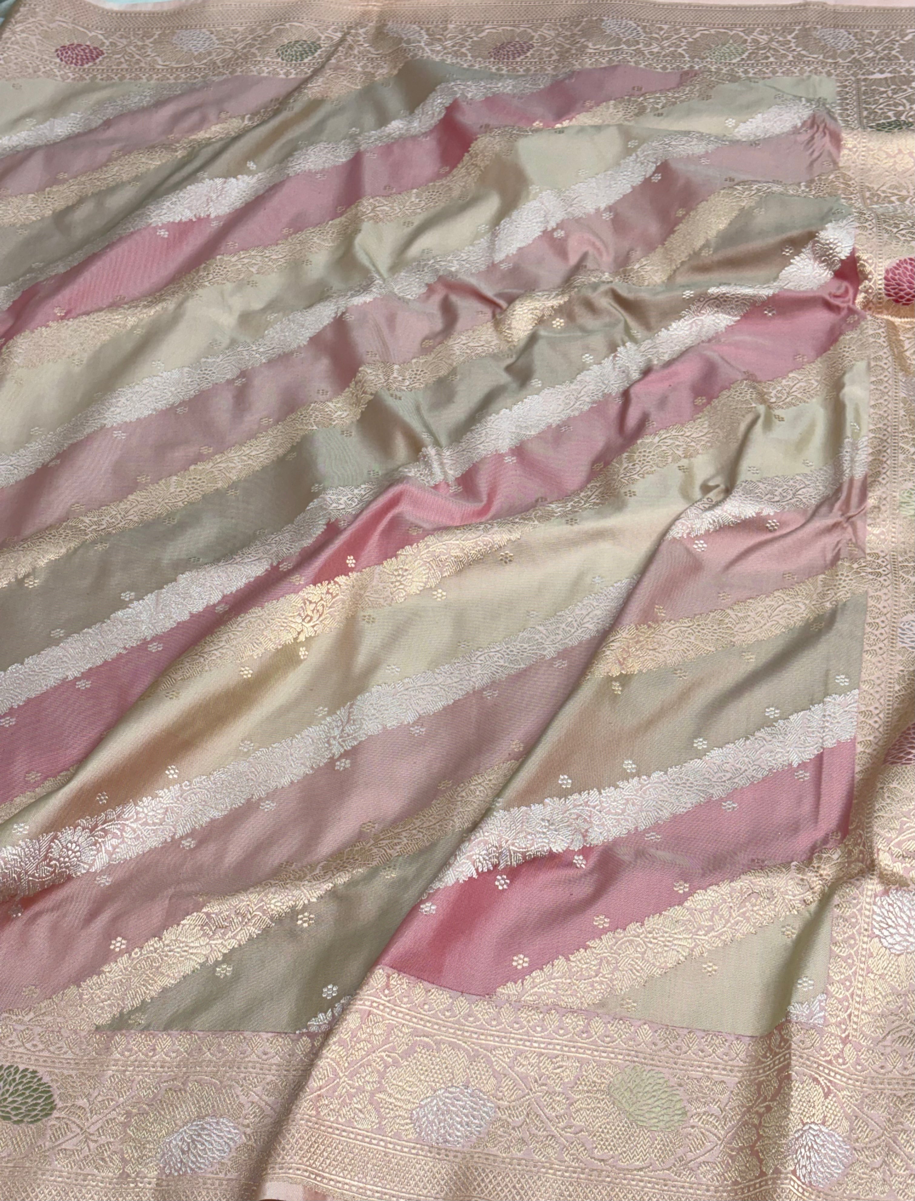 Pastel Multicolor Handwoven Pure Banarasi Katan Silk Saree