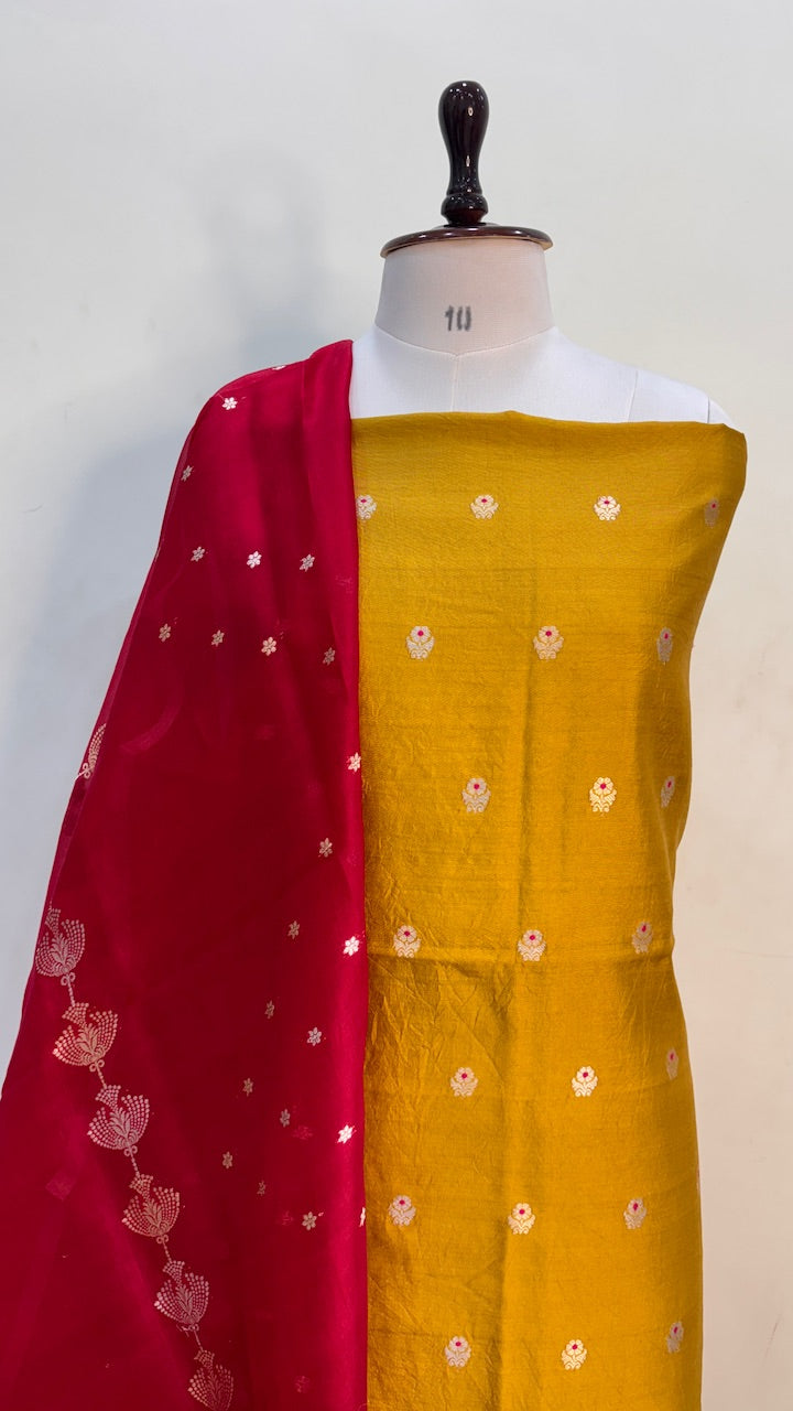 Yellow Banarasi Katan Chiniya Silk Suit