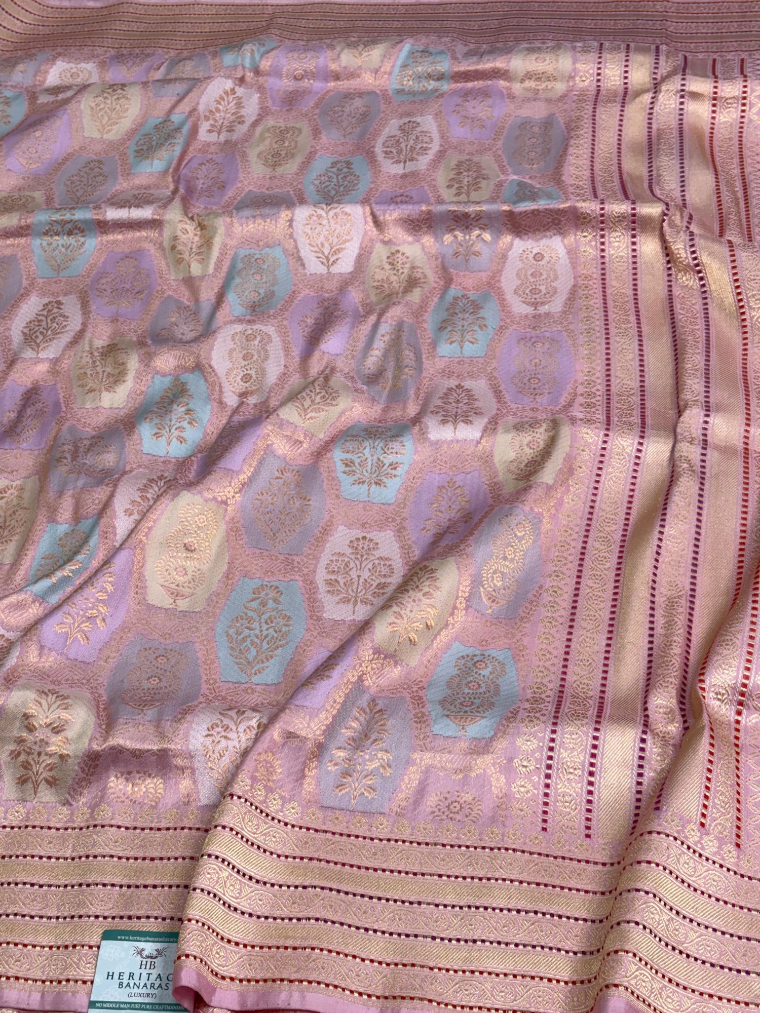 Baby Pink Banarasi Pure Katan Silk Handwoven Rangkaat Saree