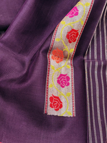 Brown Banarasi kora Handwoven Saree with Real Zari