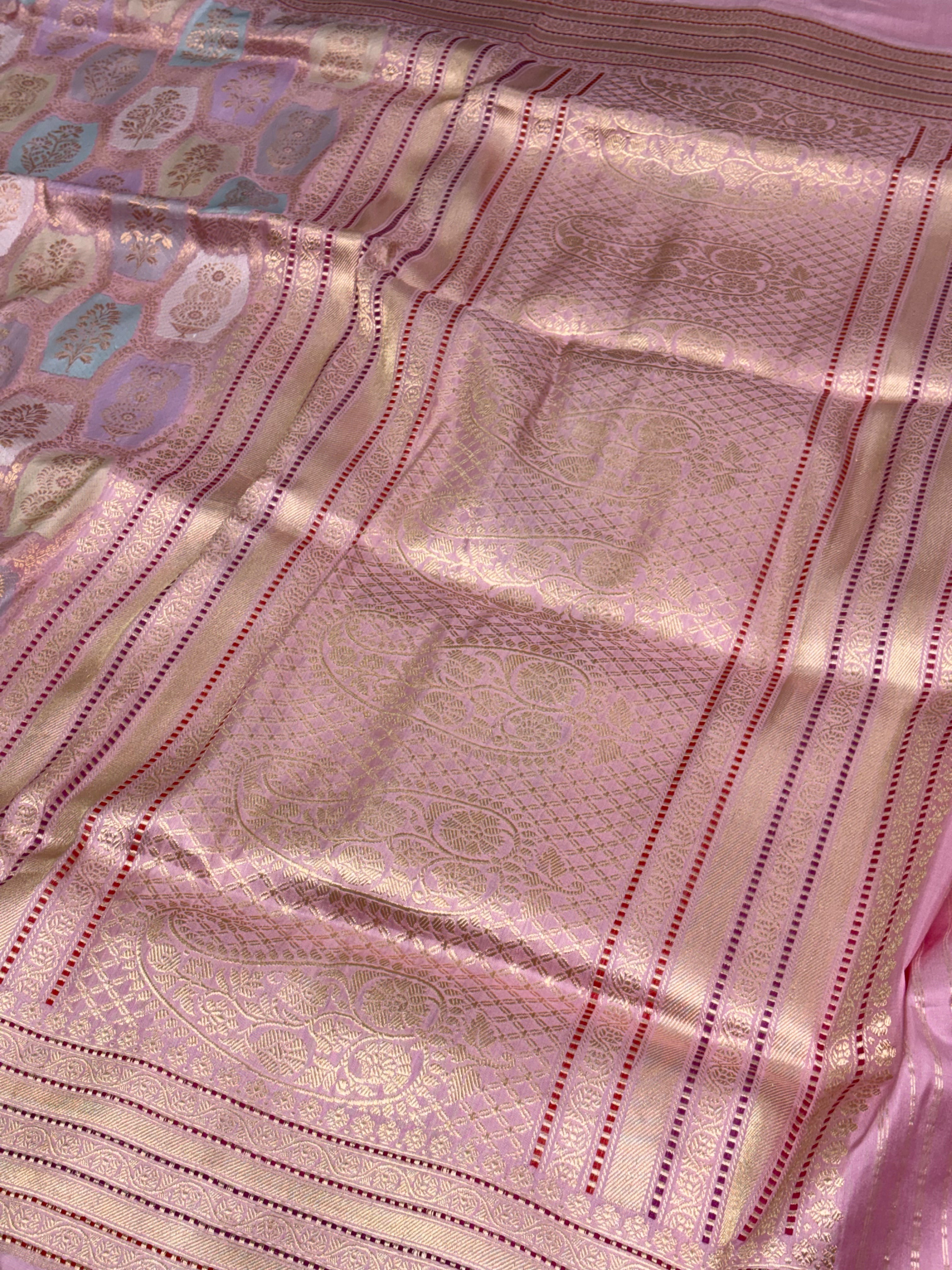 Baby Pink Banarasi Pure Katan Silk Handwoven Rangkaat Saree