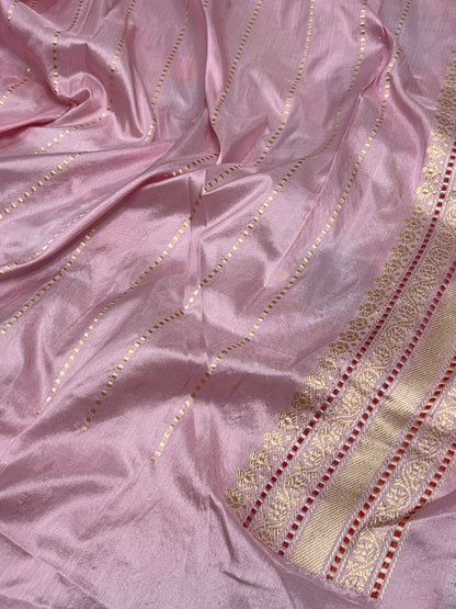Baby Pink Banarasi Pure Katan Silk Handwoven Rangkaat Saree
