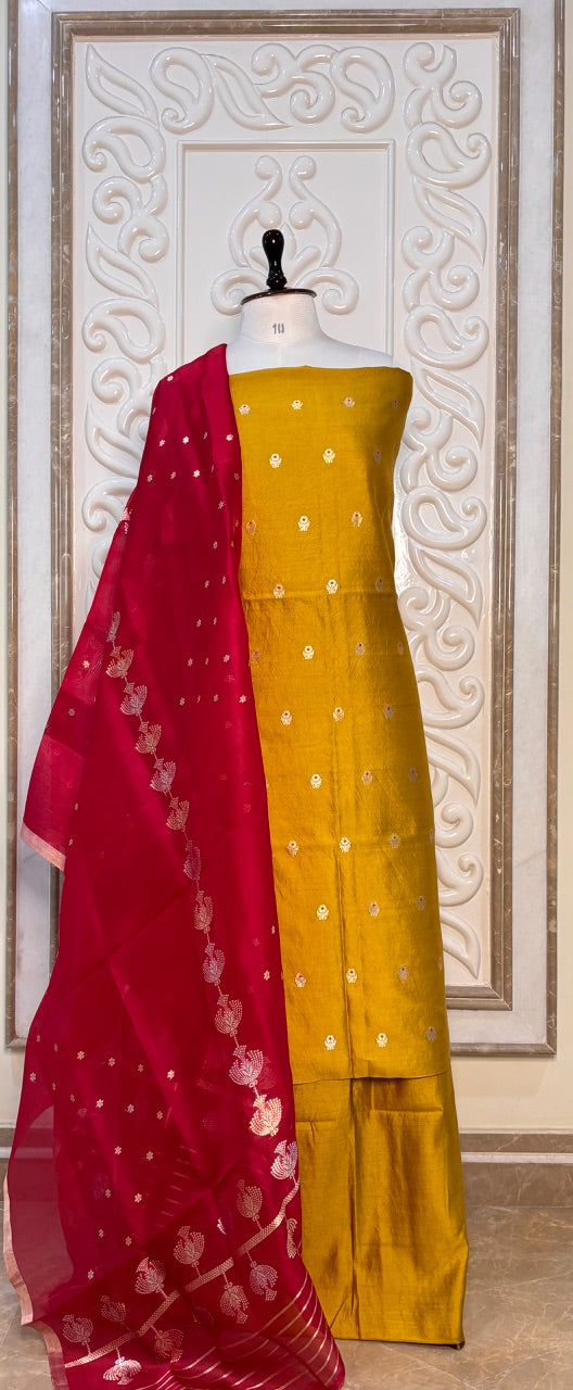 Yellow Banarasi Katan Chiniya Silk Suit