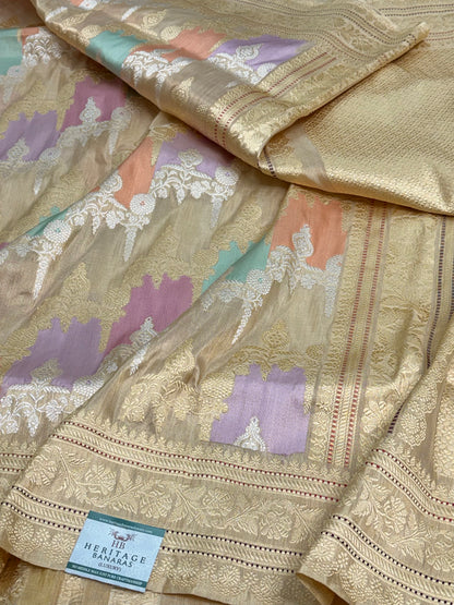 Ivory Tissue Handwoven Banarasi Rangkaat Saree