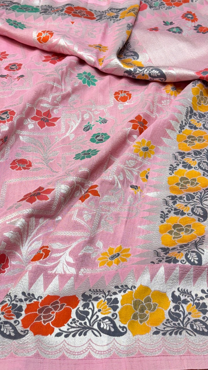 Dusty Pink Pure Banarasi Tussar Handwoven Saree