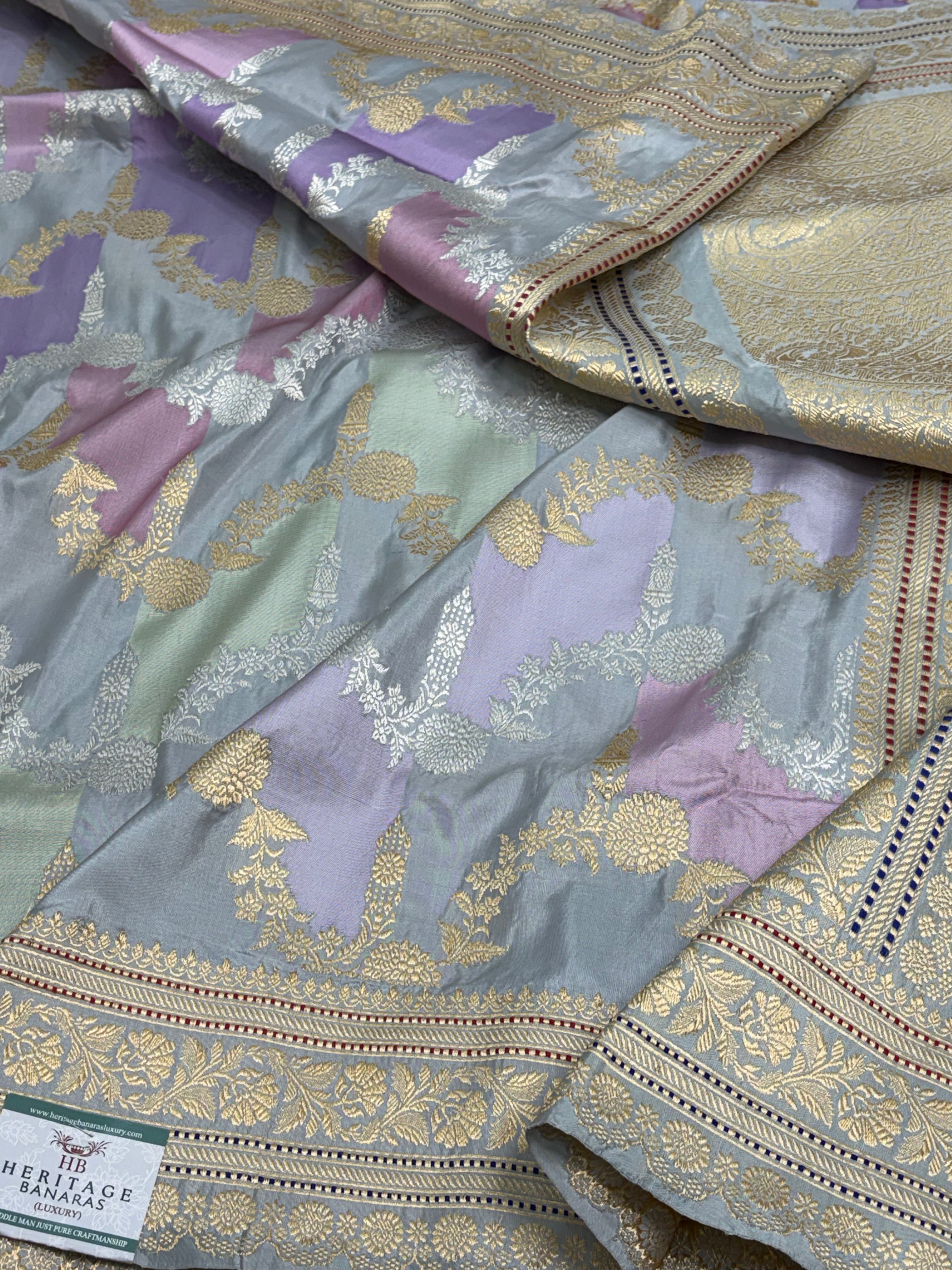 Teal Blue Handwoven Pure Banarasi Katan Silk Saree