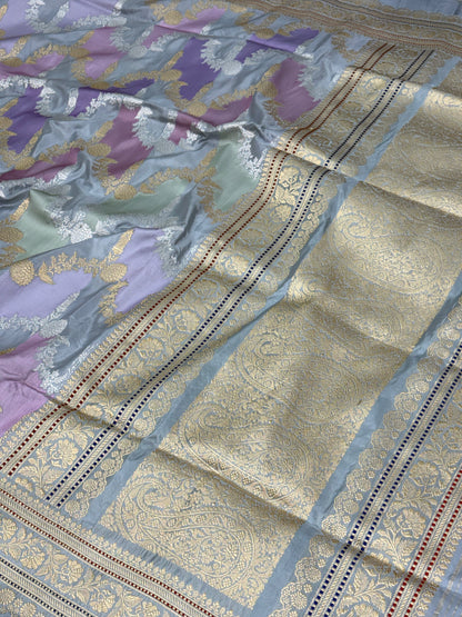 Teal Blue Handwoven Pure Banarasi Katan Silk Saree
