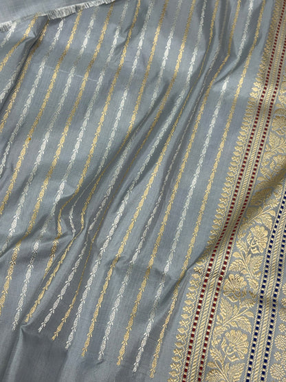 Teal Blue Handwoven Pure Banarasi Katan Silk Saree