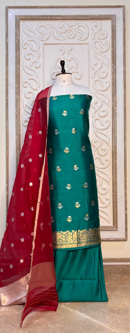 Teal Green Raw Mango Silk Suit