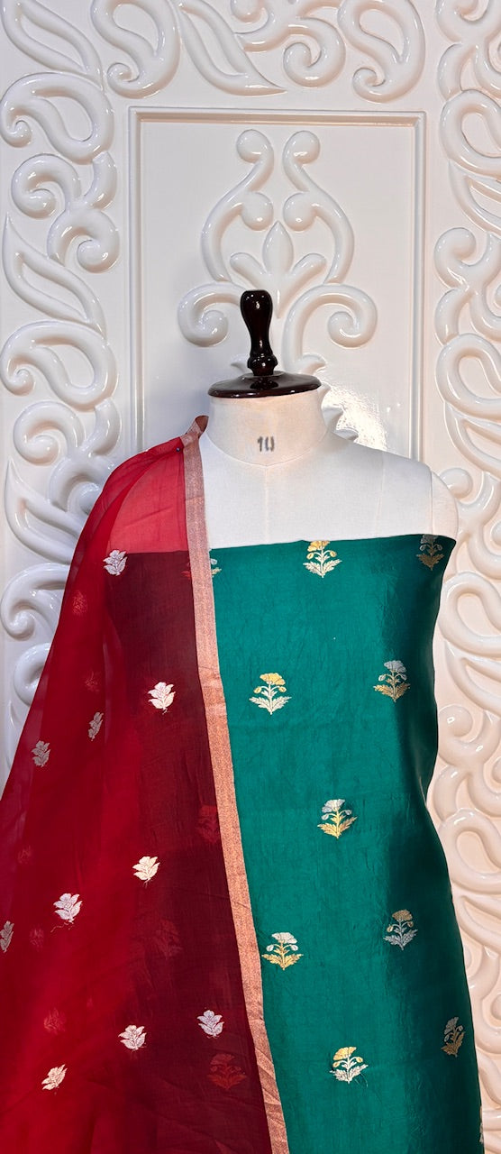 Teal Green Raw Mango Silk Suit