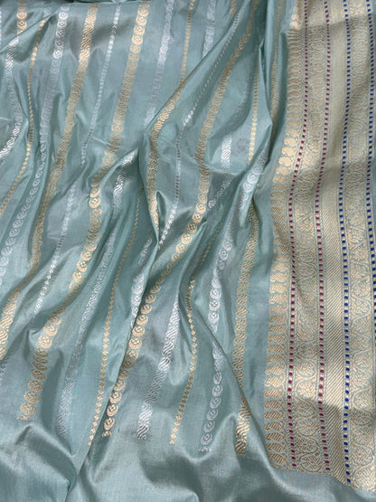 Teal Blue Handwoven Rangkaat Banarasi Pure Katan Silk Saree