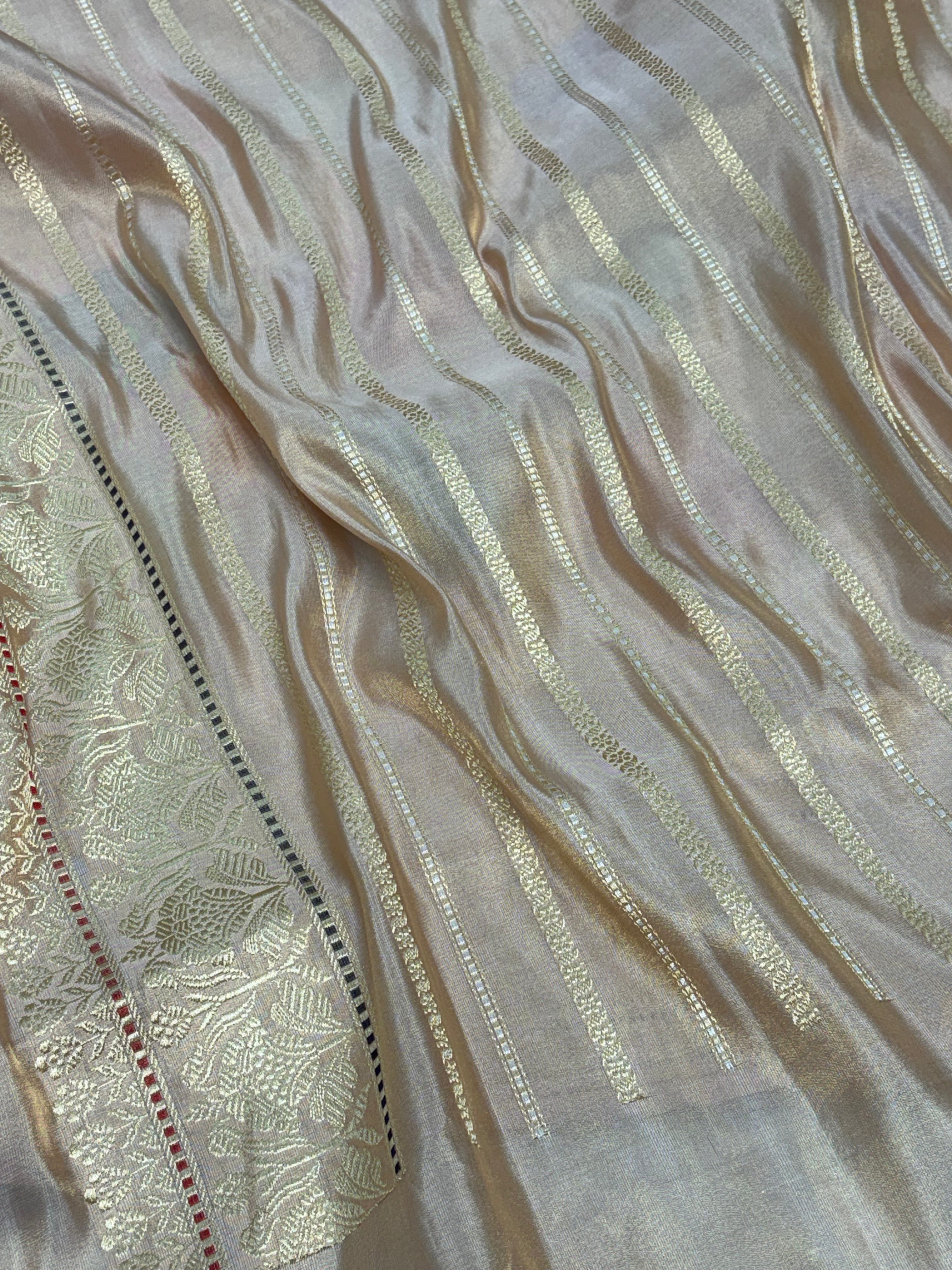Antique Gold Beige Handwoven Rangkaat Banarasi Tissue Silk Saree