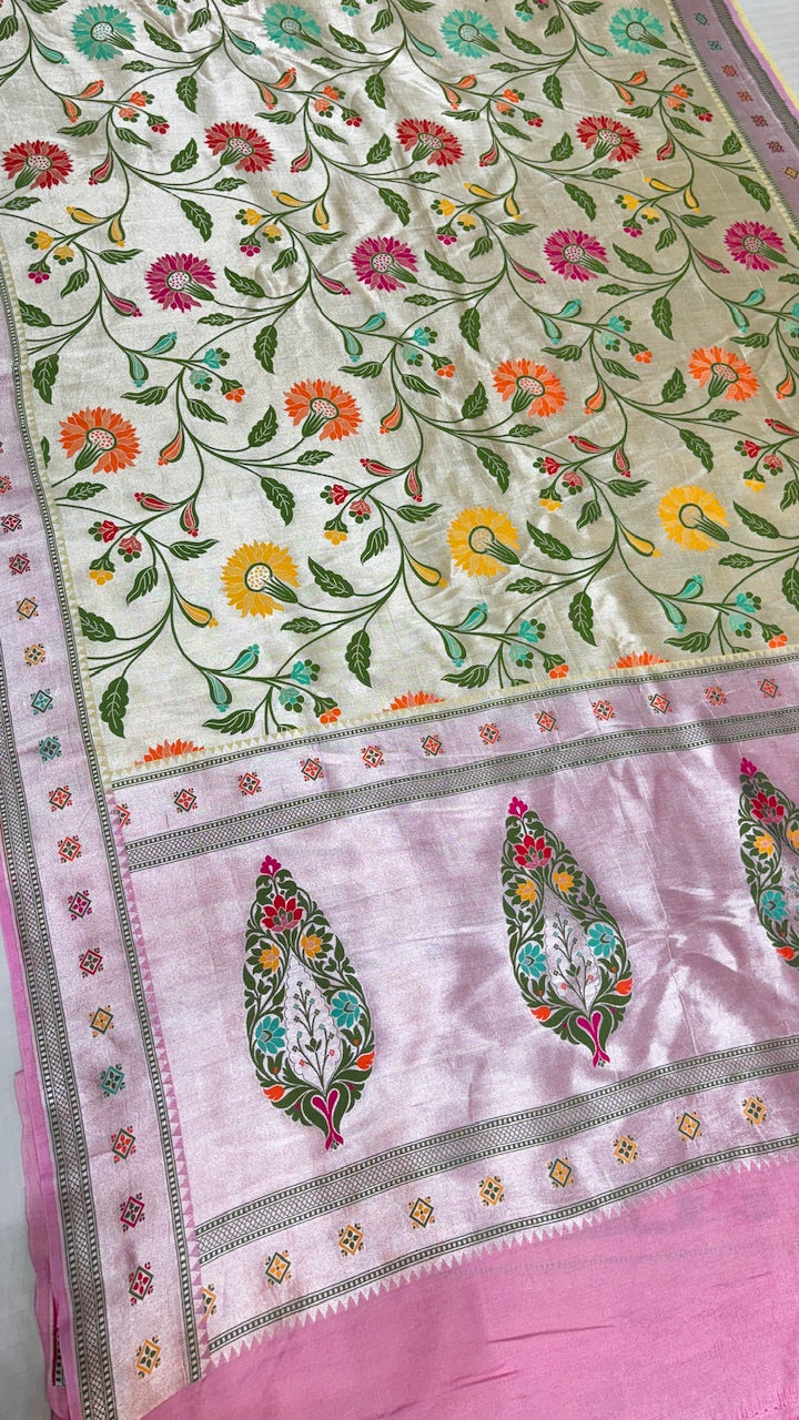 Lavender-Pink Pure Banarasi Tussar Handwoven Saree