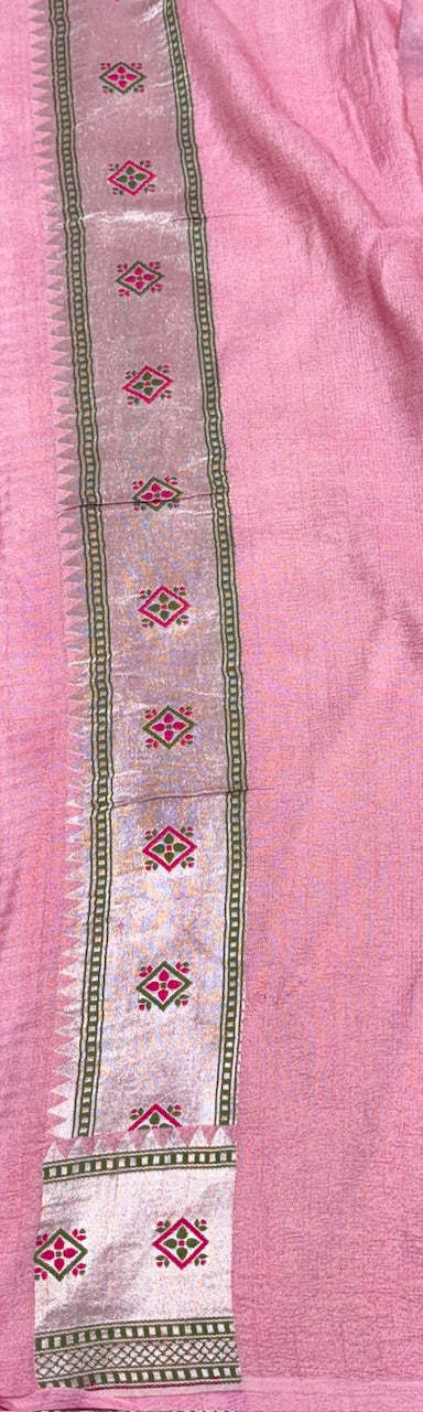 Lavender-Pink Pure Banarasi Tussar Handwoven Saree
