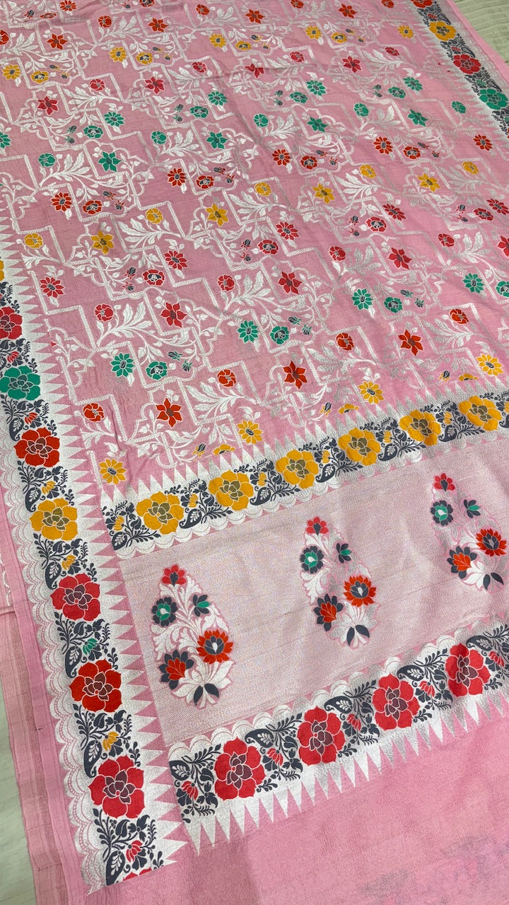 Dusty Pink Pure Banarasi Tussar Handwoven Saree