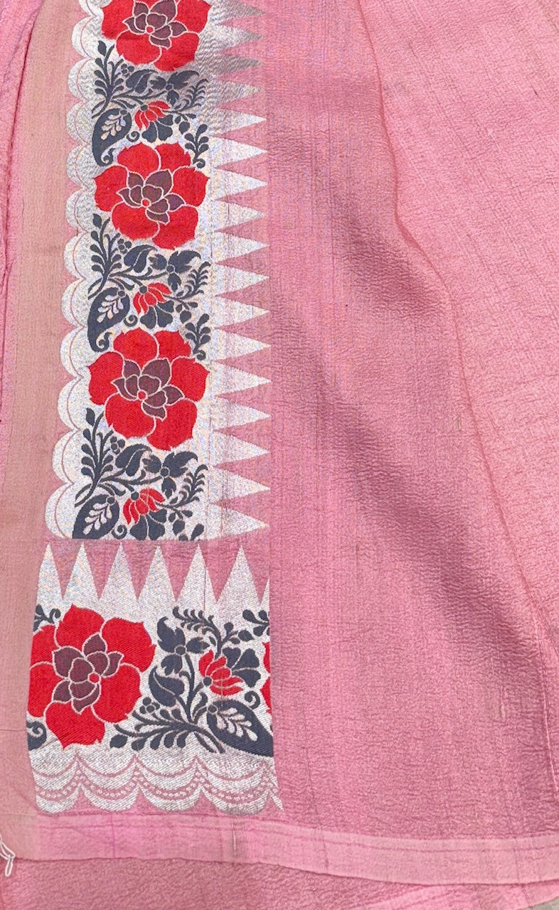 Dusty Pink Pure Banarasi Tussar Handwoven Saree