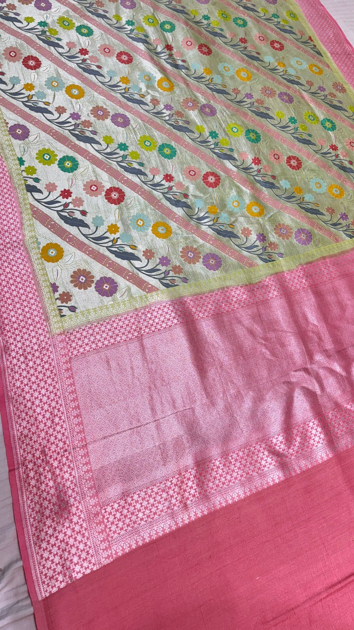 Rose Pink Pure Banarasi Tussar Handwoven Saree