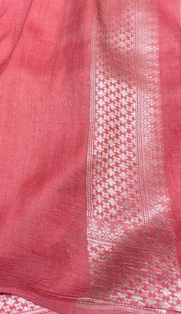 Rose Pink Pure Banarasi Tussar Handwoven Saree