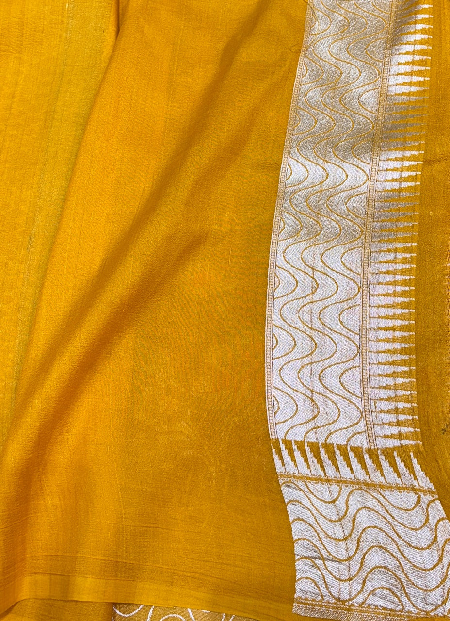 Yellow Pure Banarasi Tussar Handwoven Saree