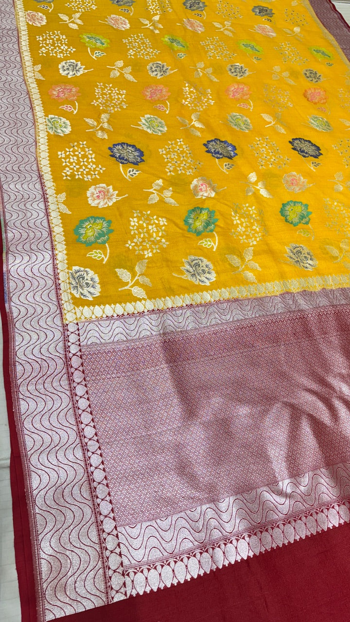 Yellow Pure Banarasi Tussar Handwoven Saree