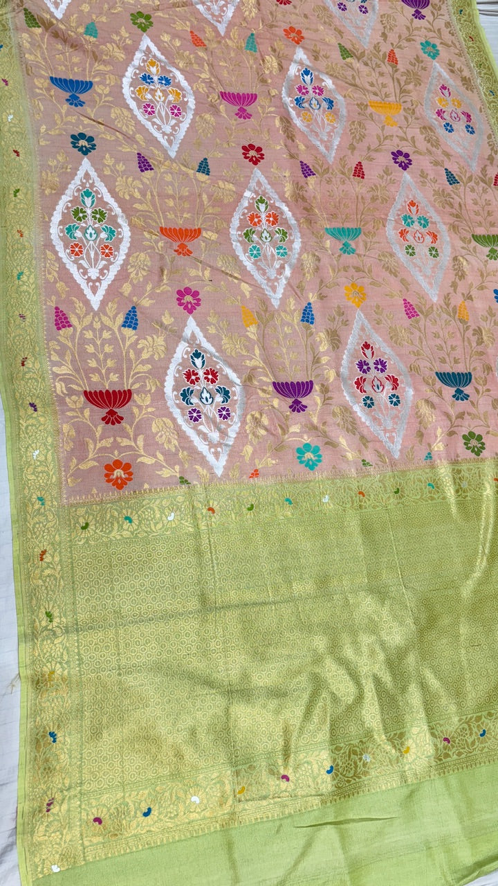 Parrot Green Pure Banarasi Tussar Handwoven Saree